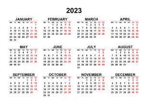 Календарь 2023 на английском языке — calendar12.ru